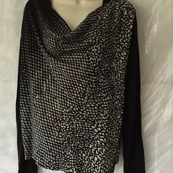 New Directions Sweater PS‎ Black White Cowl Neck Knit Career Modern Chic Artsy - Picture 5 of 12